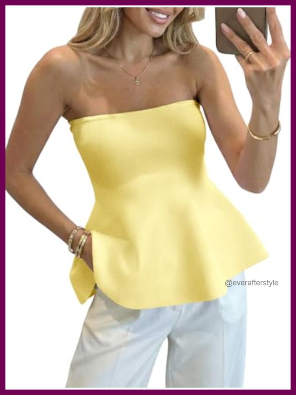 Ribbed Knit Strapless Peplum Tube Top Ruffle Hem Sleeveless Summer Vest